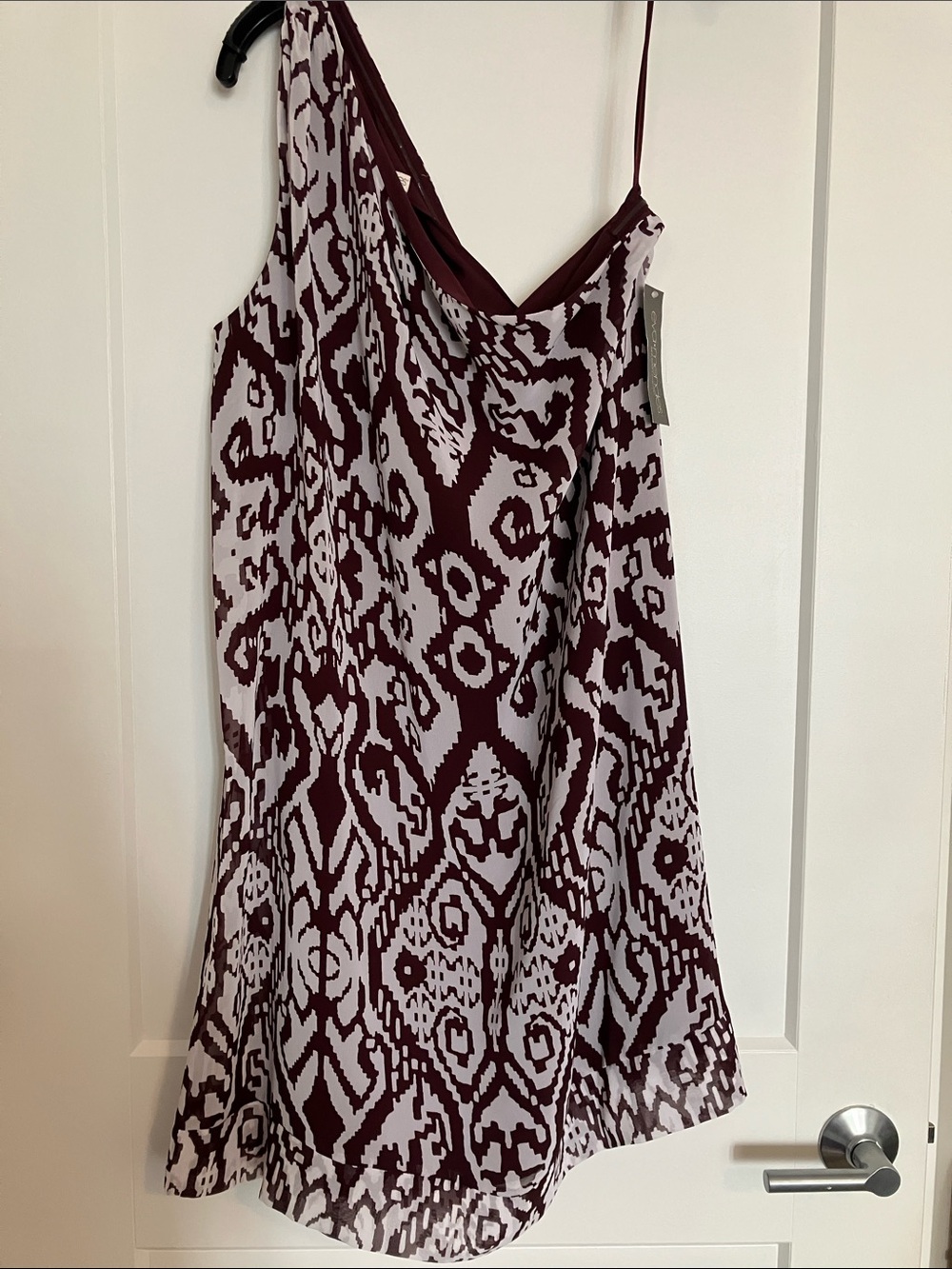 eva mendes for New York & Company Maroon and White Asymmetrical Slip Dress